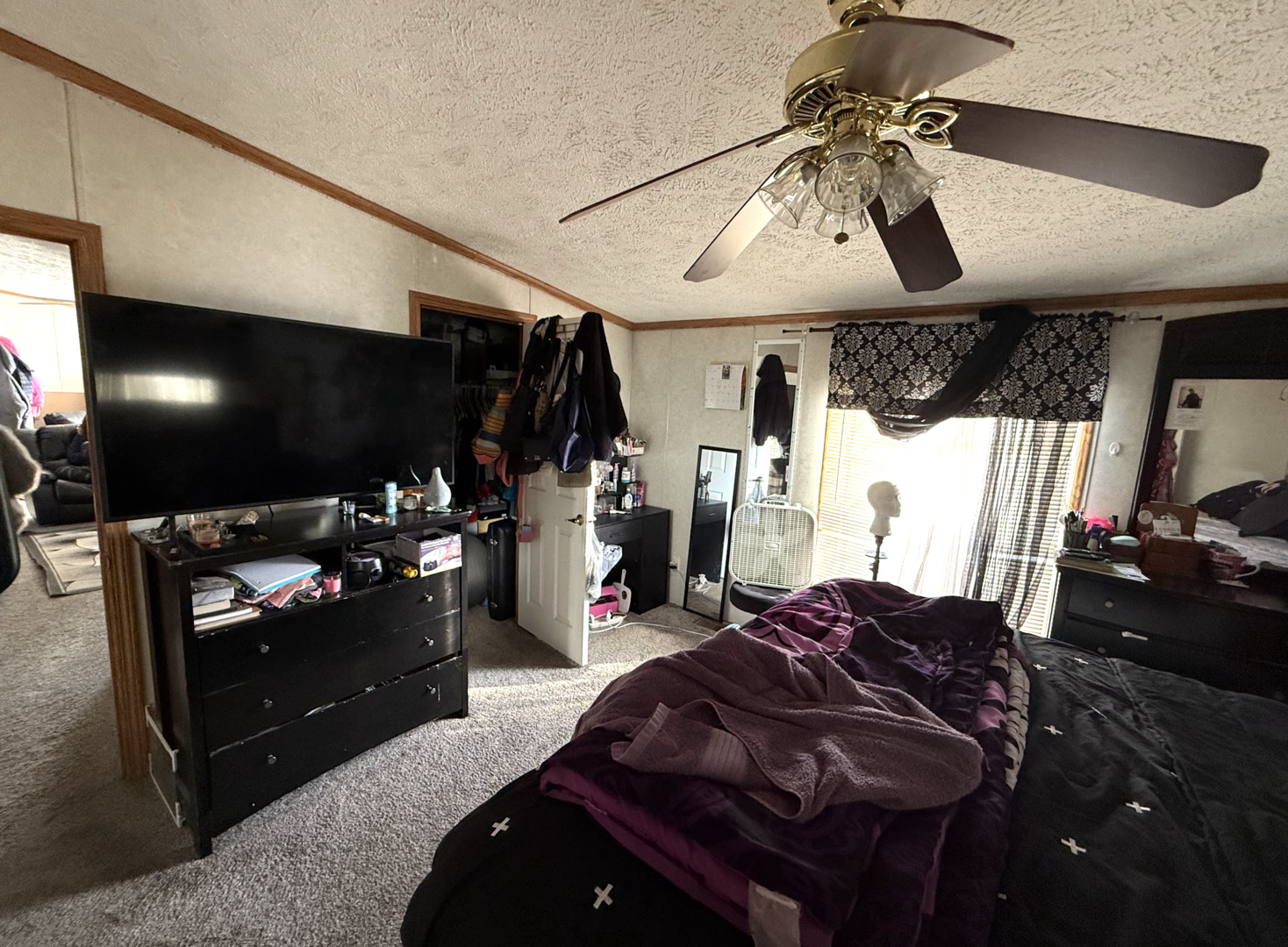 3404 Old Plank Road Park City, IL 60085 - Photo 11 of 20 a living room with furniture a flat screen tv and a ceiling fan
