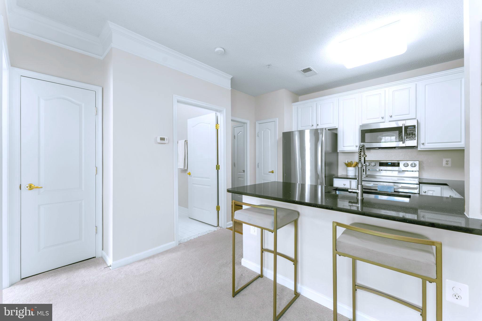 12170 Abington Hall Place, Unit 201 Reston, VA 20190 - Photo 10 of 39 a kitchen with stainless steel appliances granite countertop a refrigerator and a stove top oven
