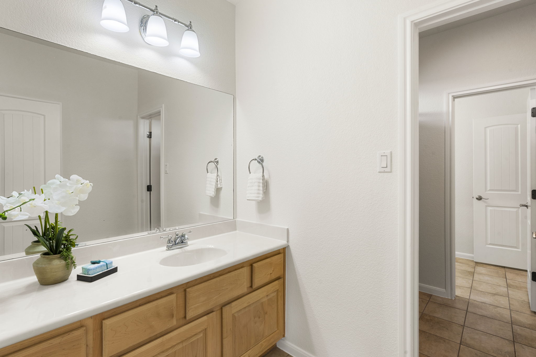 7809 Tusman Drive Austin, TX 78735 - Photo 28 of 38 a bathroom with a sink a vanity and a mirror