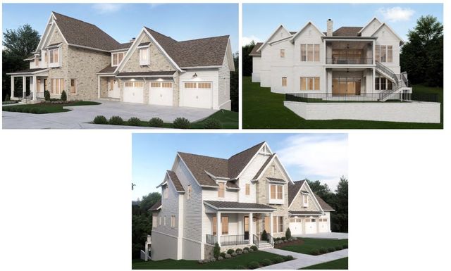 a view of a big house with a big yard and large trees