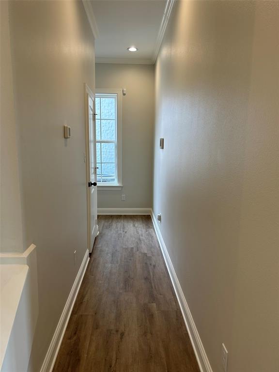 1946 Chestnut Pk Lane Shreveport, LA 71106 - Photo 7 of 23 Hallway with dark wood-style floors, ornamental molding, and recessed lighting