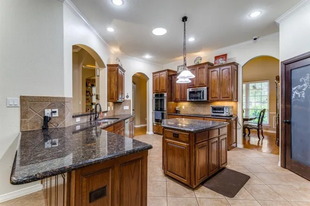 a kitchen with lots of counter top space