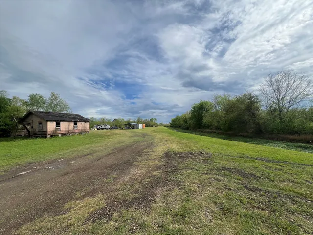 a view of a big yard with large trees