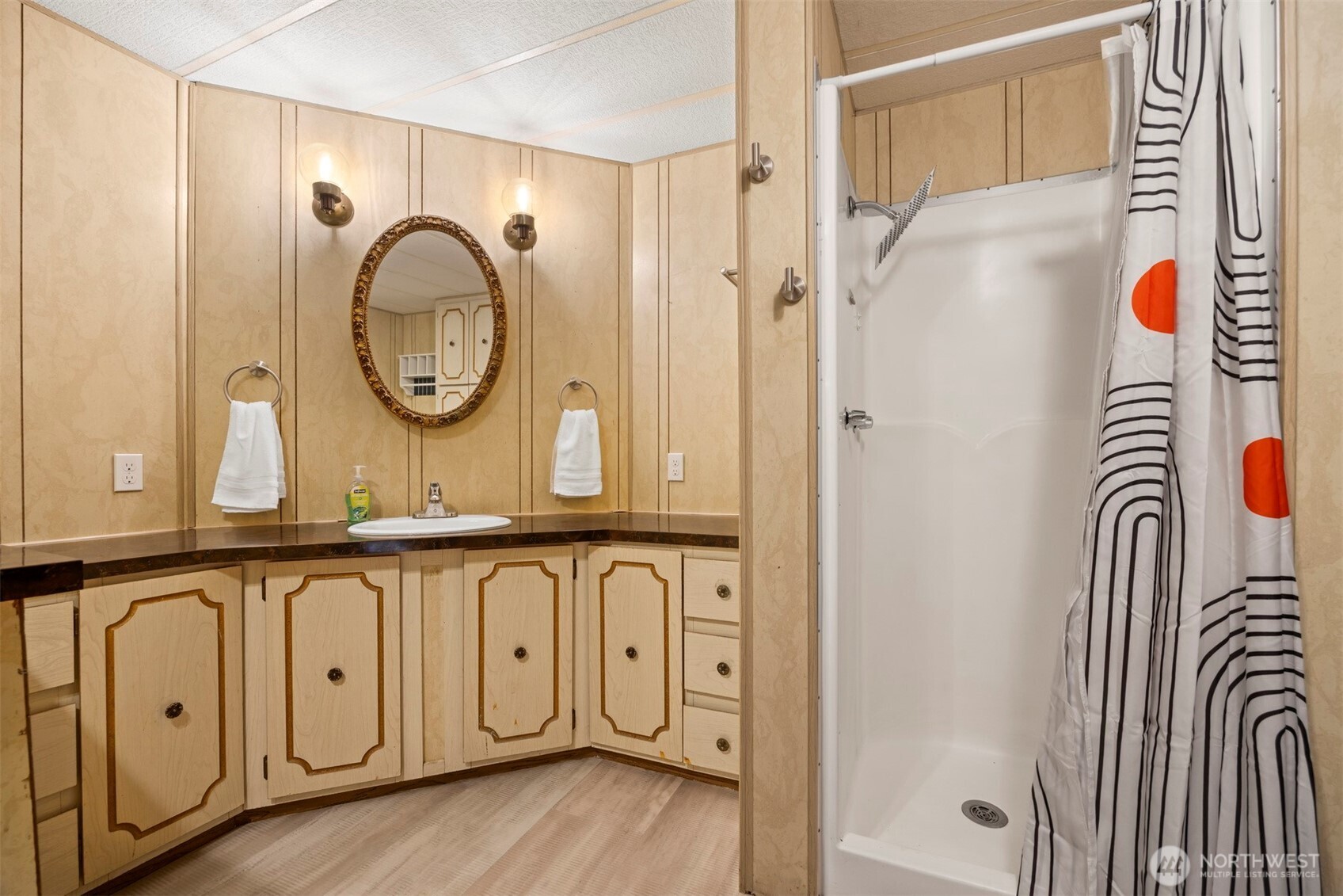 8532 Juniper Place Maple Falls, WA 98266 - Photo 24 of 37 a close view of a sink a mirror and a shower