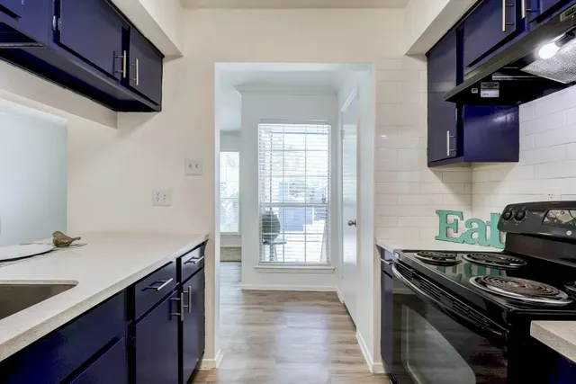 a kitchen with a stove and a sink