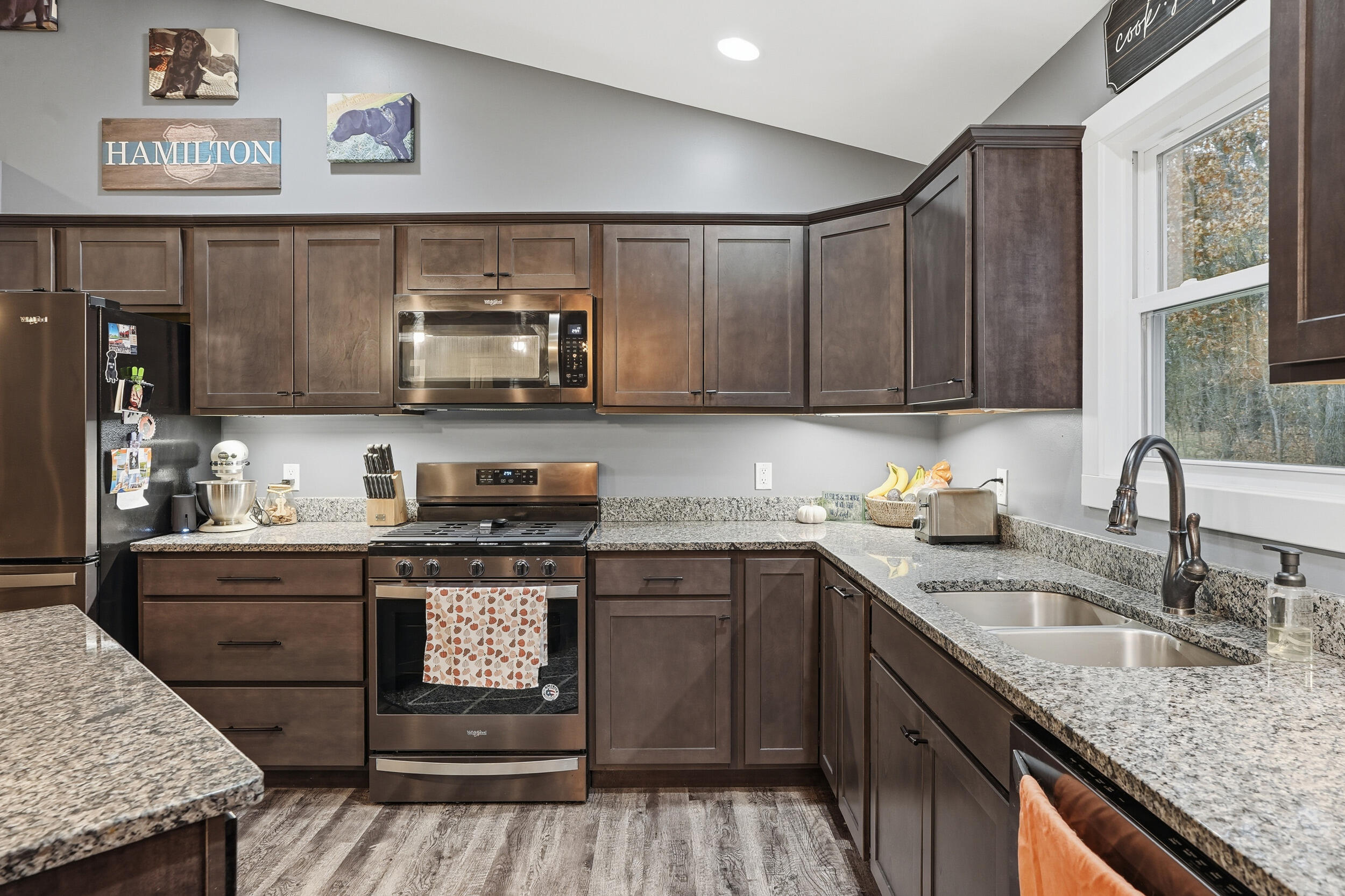 10385 Lakota Court Demotte, IN 46310 - Photo 15 of 29 a kitchen with stainless steel appliances granite countertop a sink stove and cabinets