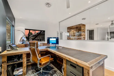 a work place with table and chairs