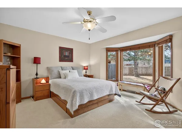 a spacious bedroom with a bed and a large window