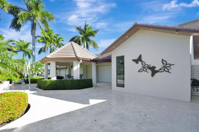 an outdoor view with patio