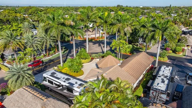 an aerial view of a house with outdoor space
