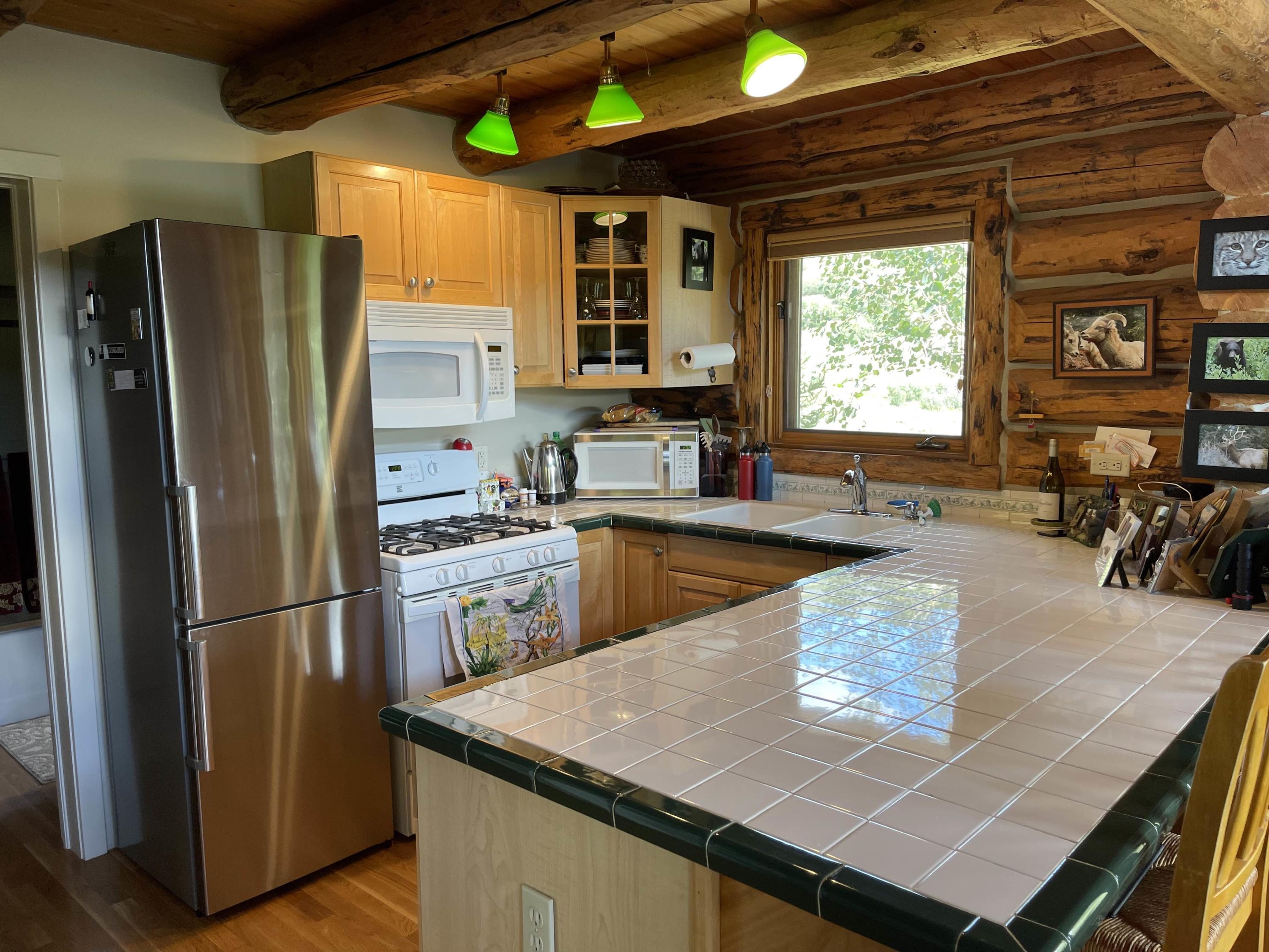 2001 58P Road Placerville, CO 81430 - Photo 12 of 34 a kitchen with stainless steel appliances granite countertop a sink a stove and a refrigerator