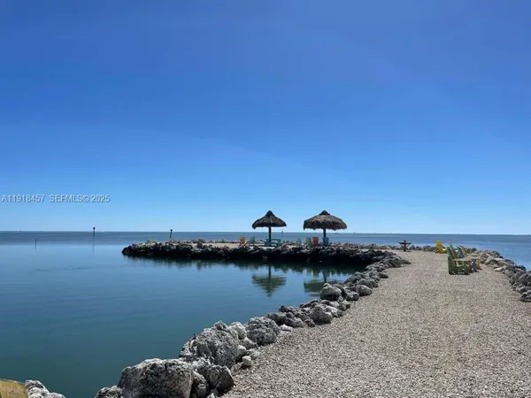 a view of a lake with a beach