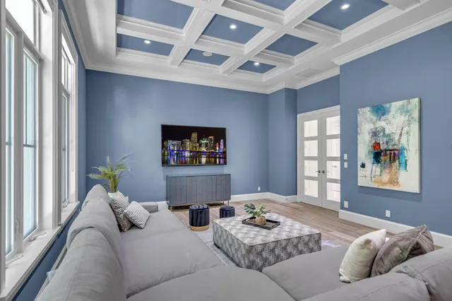 a view of a hallway with windows