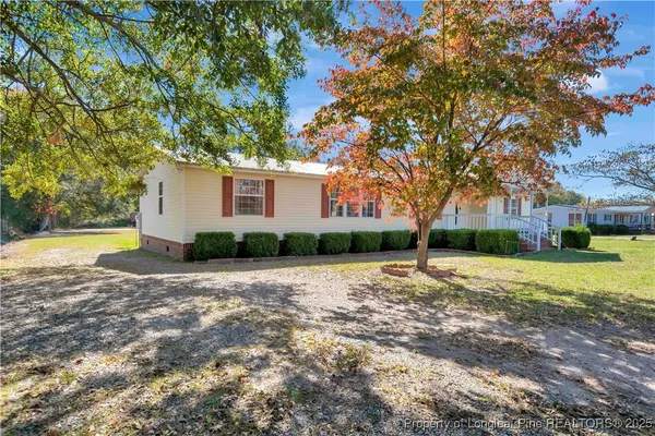 a view of a house with backyard and a tree
