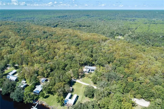 a view of a field of grass and trees