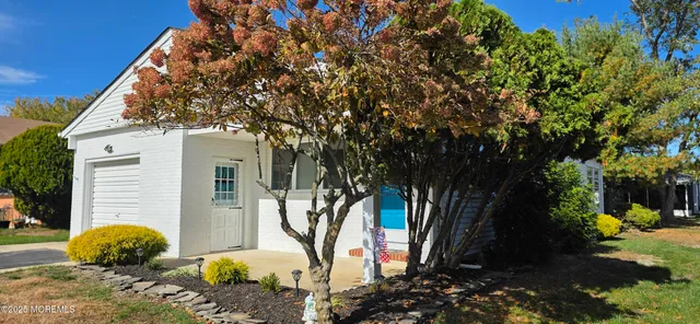 a view of a backyard with large trees