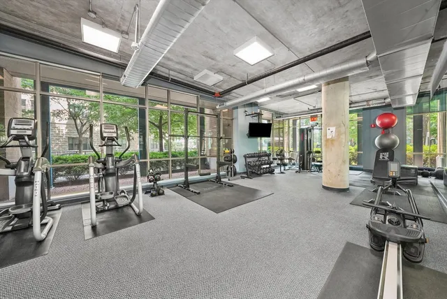 a view of a room with gym equipment