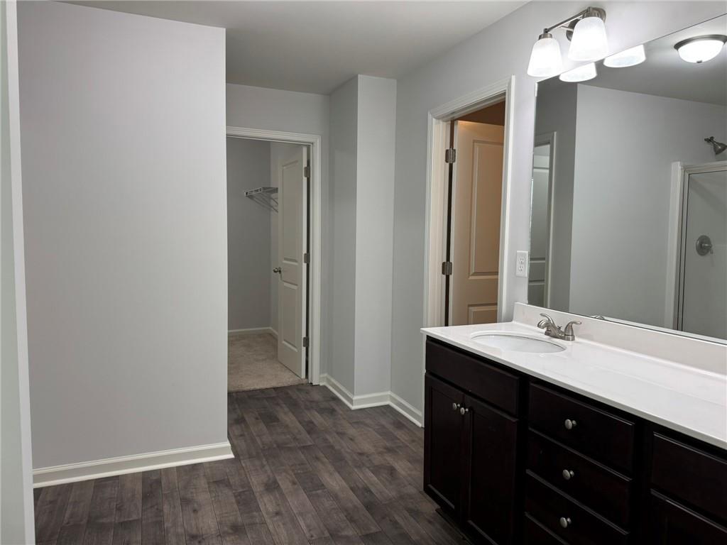 5414 Long Branch Way Flowery Branch, GA 30542 - Photo 26 of 37 a bathroom with a sink vanity and a mirror
