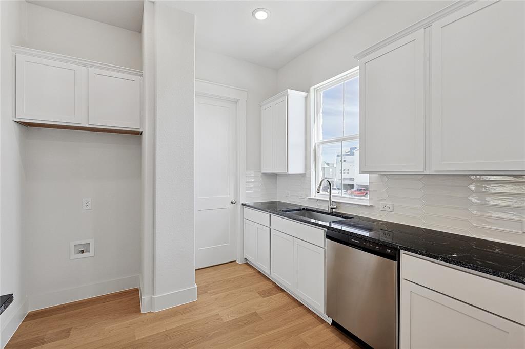 809 Concan Drive Plano, TX 75075 - Photo 6 of 40 Kitchen with sink, stainless steel dishwasher, tasteful backsplash, and white cabinets