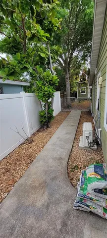 a view of a backyard with plants