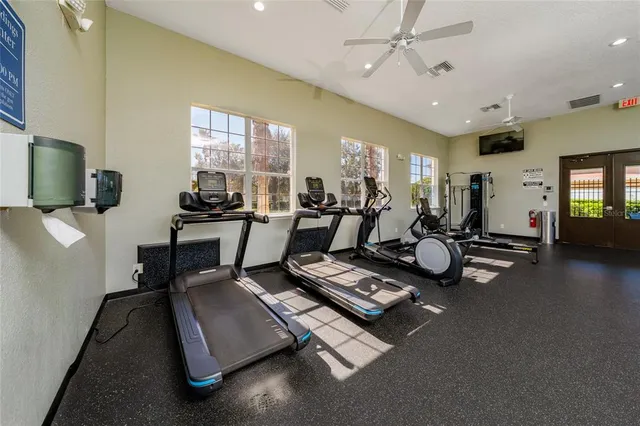 a view of a room with gym equipment