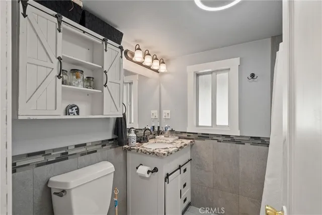 a bathroom with a sink a toilet and a mirror