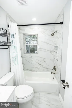 a bathroom with a toilet and a bathtub