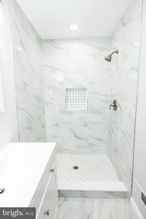 a bathroom with a bathtub