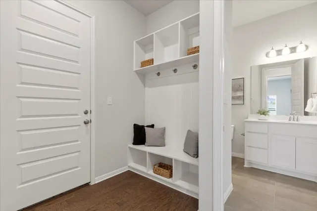 a view of kitchen with cabinets