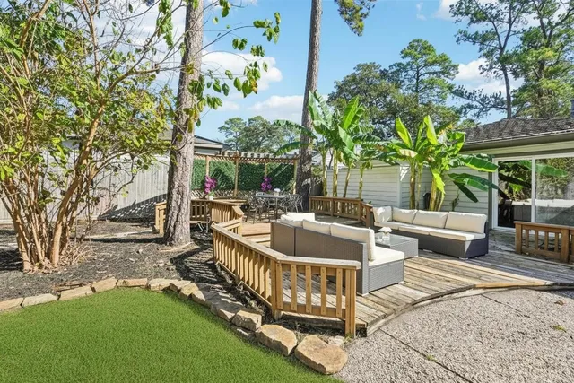 a view of balcony with furniture