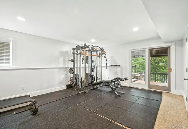 a view of a room with gym equipment
