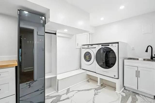 a room with gym equipment and large window