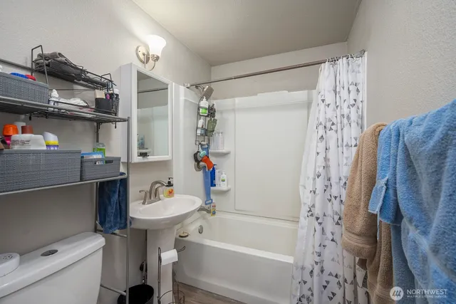 a bathroom with a shower a toilet and a sink