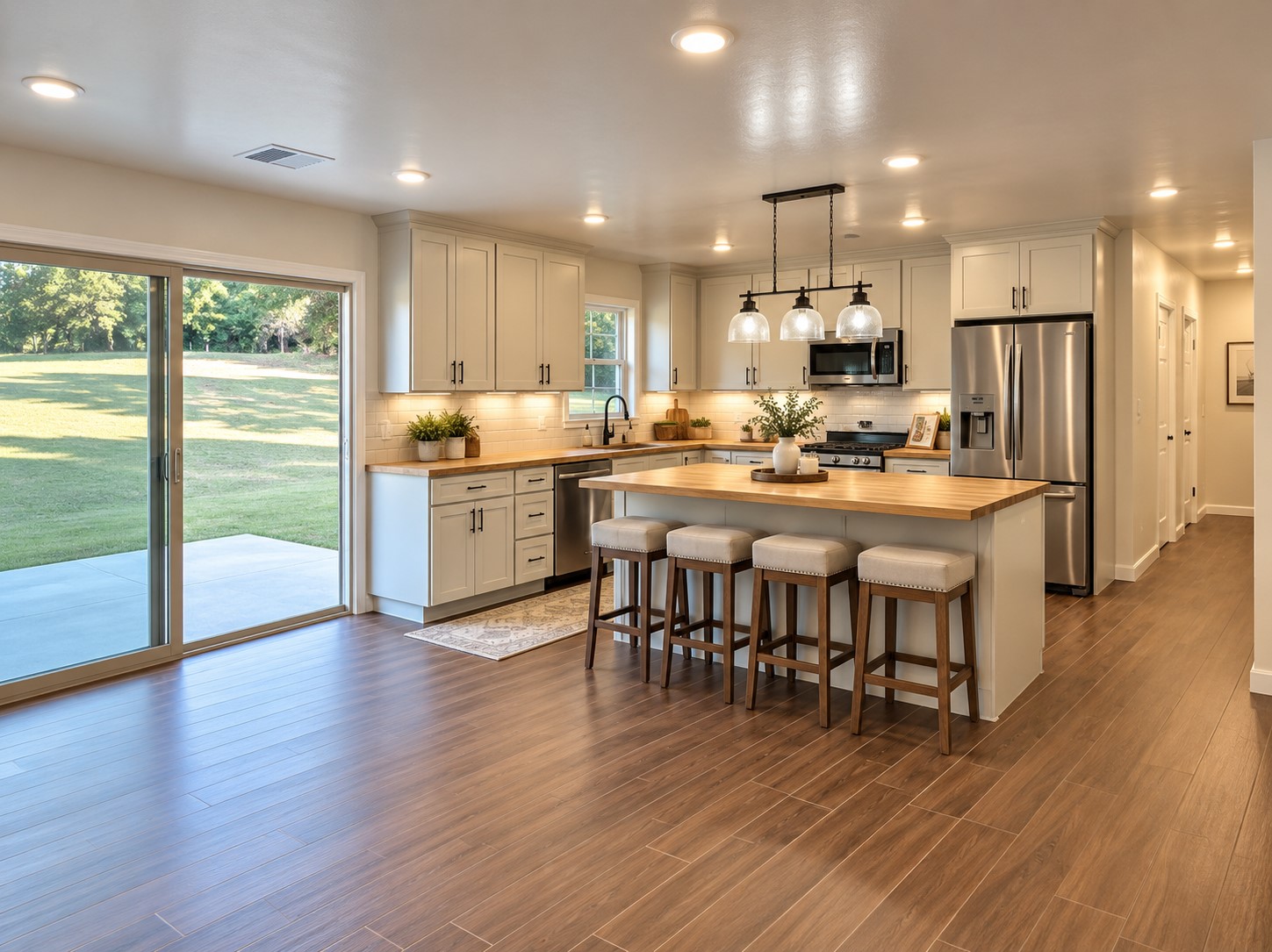 900062 South 3320 Road Wellston, OK 74881 - Photo 2 of 11 Wood-finish flooring, recessed lighting, and a kitchen island with seating