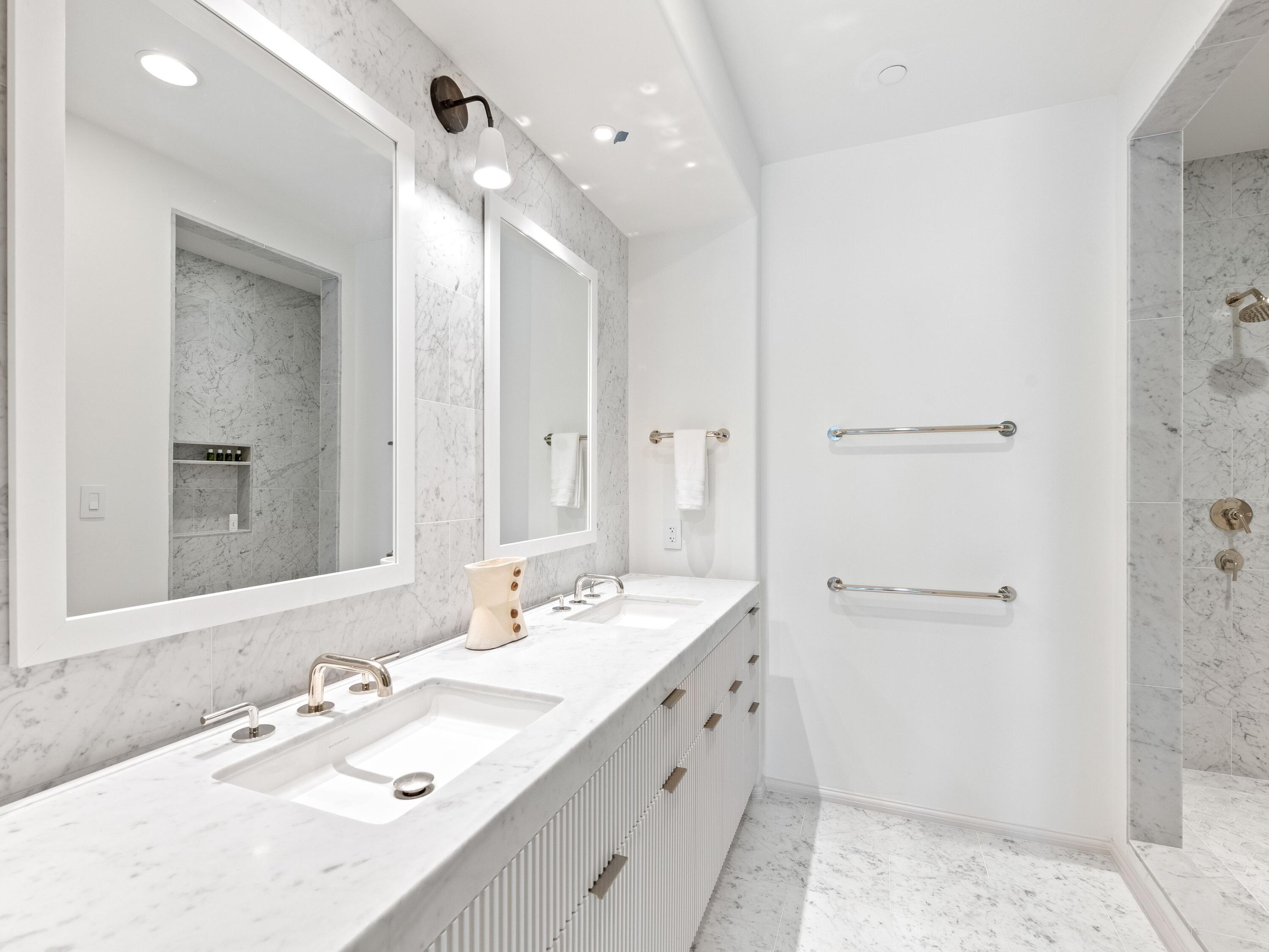 45 West Solaire Way Inlet Beach, Unit 103 Inlet Beach, FL 32461 - Photo 14 of 25 a bathroom with a double vanity sink mirror and double