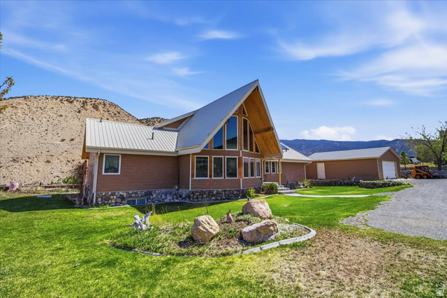 811 East Canyon Road Mayfield, UT 84643 - Photo 56 of 57 A-frame home featuring a metal roof and large picture windows