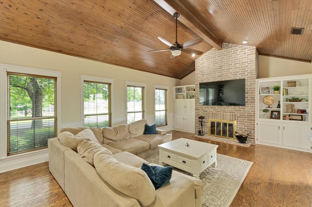 2717 Clear Lake Road Weatherford, TX 76087 - Photo 14 of 40 Vaulted wood-paneled ceiling with exposed beam