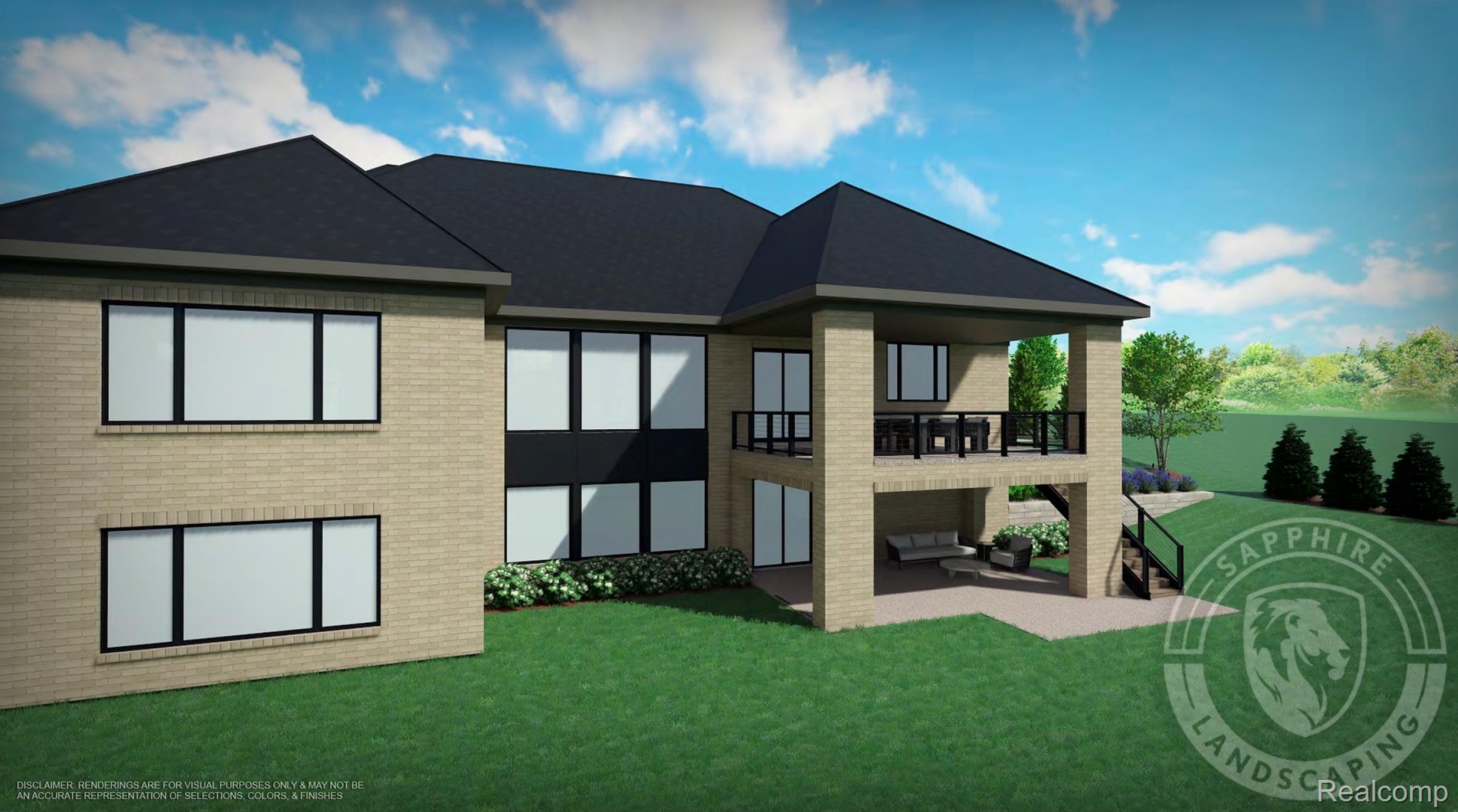 4380 The Hts Boulevard Rochester, MI 48306 - Photo 59 of 61 Rear view of property with brick siding, a patio, a lawn, and a balcony