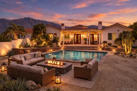 a view of a patio with couches chairs and a fire pit