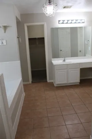 a bathroom with a sink a mirror and a bathtub