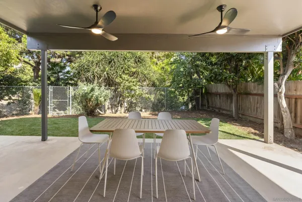 a view of a patio with a table chairs and a patio