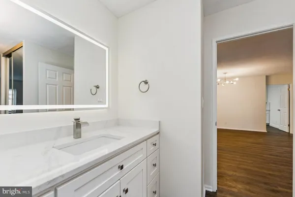a bathroom with a sink double vanity and a mirror