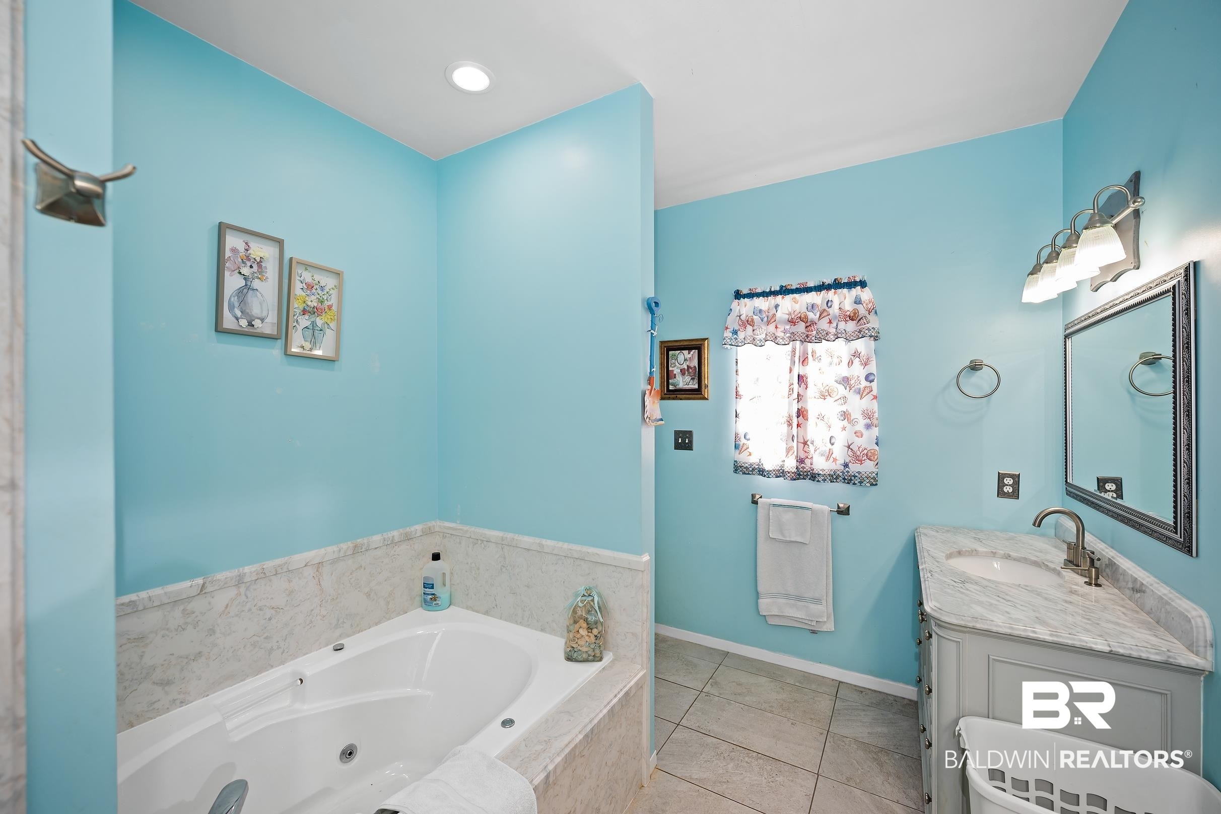 2674 Pine Ridge Drive Lillian, AL 36549 - Photo 13 of 42 Bathroom with a whirlpool tub, vanity, light tile patterned floors, and recessed lighting