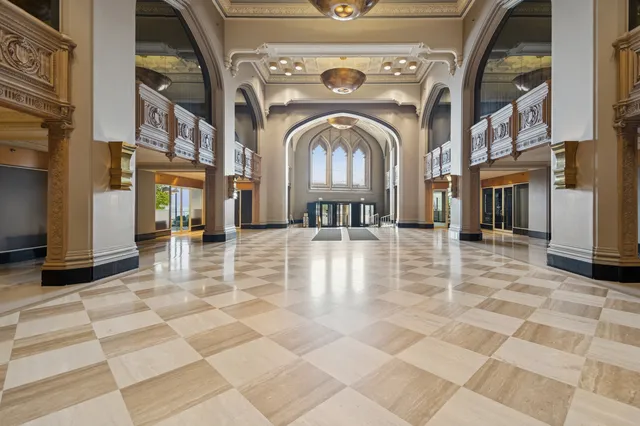 a view of a building with a outdoor space