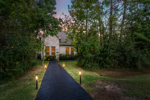 a front view of a house with yard and green space