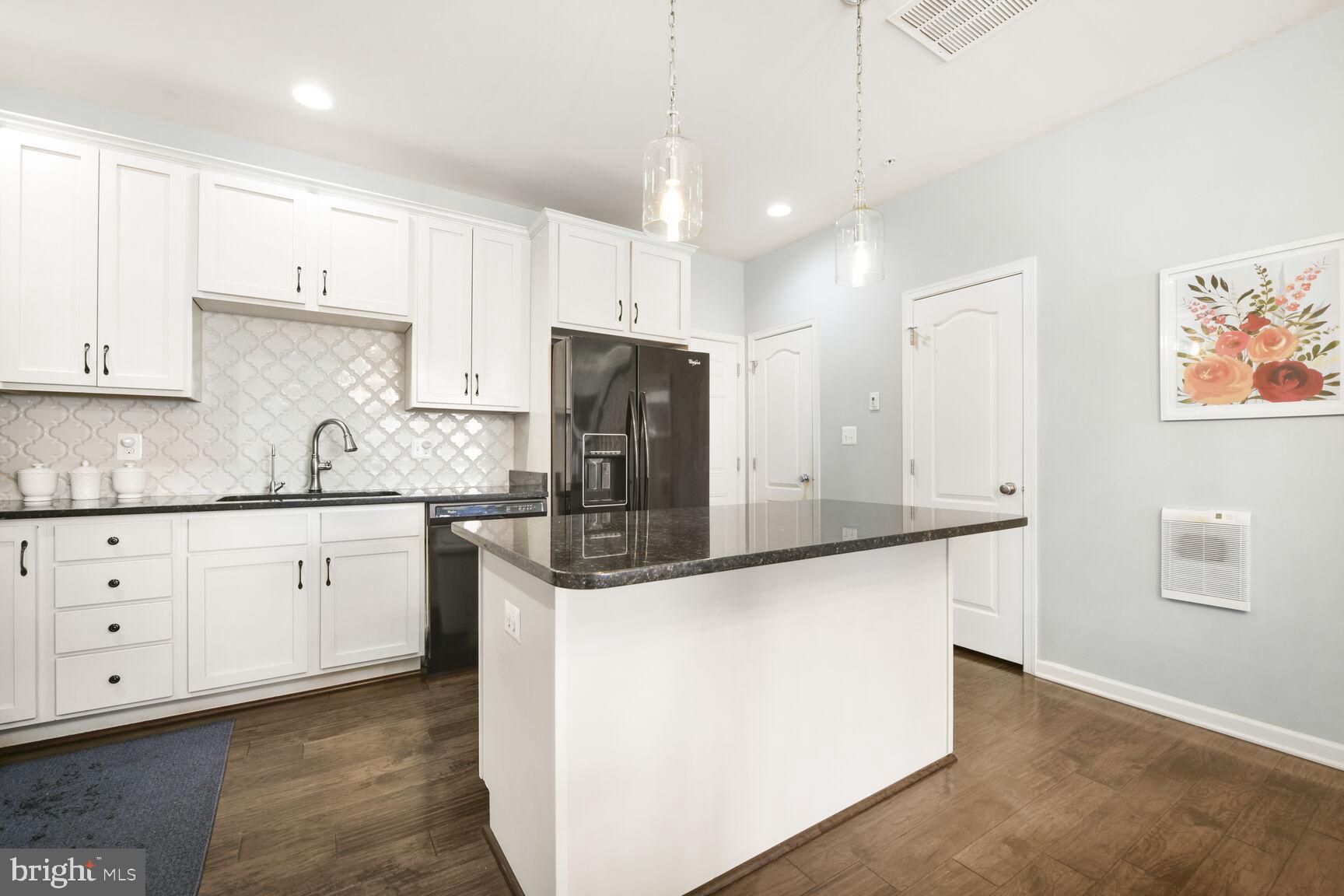 43037 Clarks Mill Terrace Ashburn, VA 20148 - Photo 11 of 28 a kitchen with granite countertop a refrigerator a sink and white cabinets