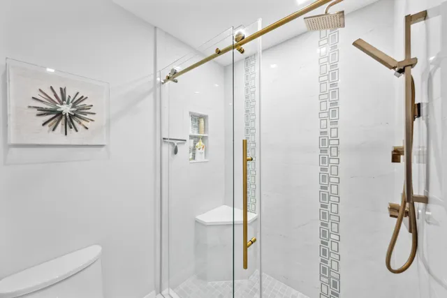 a view of a park with large trees