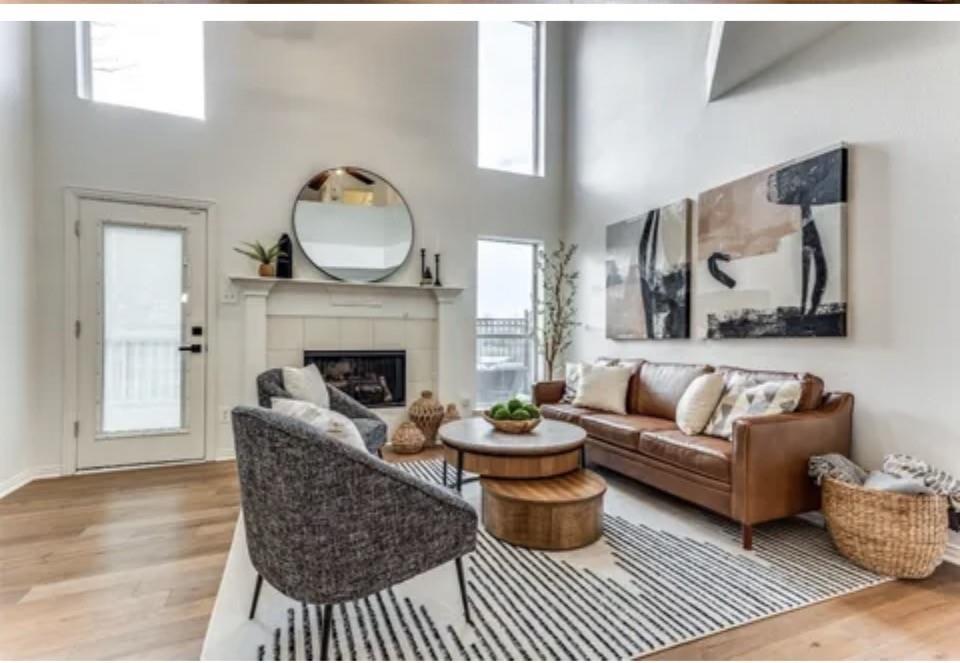 1377 Riley Drive Carrollton, TX 75007 - Photo 6 of 27 a living room with furniture a rug and a fireplace