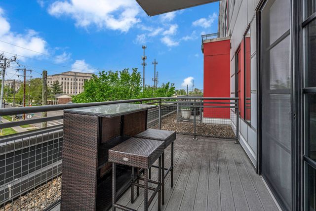 a view of a bench in the roof deck