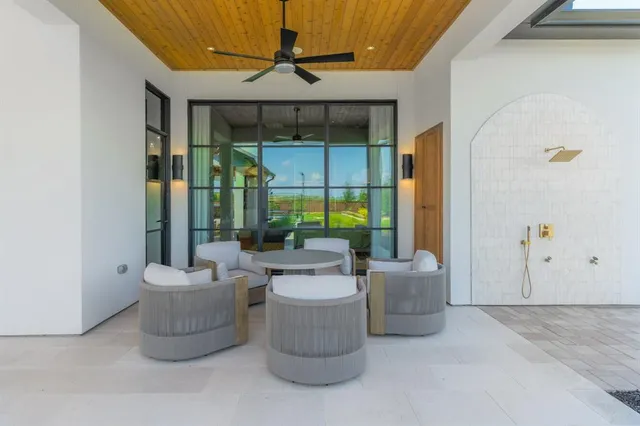 a view of a swimming pool and outdoor space